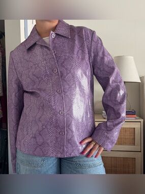 purple snakeskin faux leather jacket
